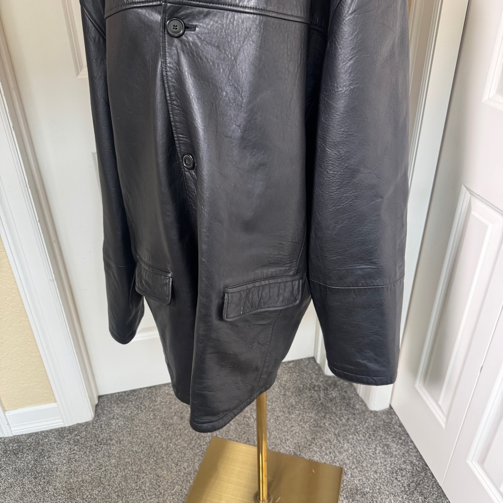 Reed Leather Car Coat Mens 3XT Black Button Front Lined Jacket Big Tall - Picture 2 of 13